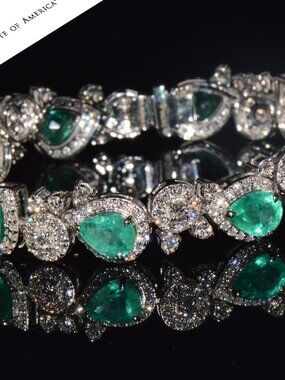 GIA Natural 15.05CTS Brazilian Emerald Diamond 18K White Gold Bracelet